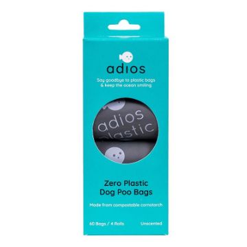 Picture of Adios Zero Plastic Poo Bags 4 x Grey Rolls (60 Non-Handle Bags) x 1