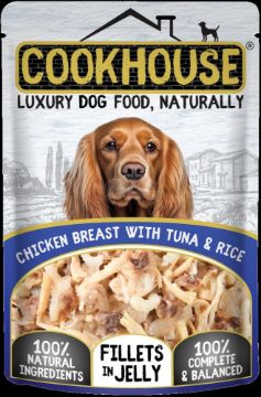 Picture of COOKHOUSE Dog Pouch Fillets Jelly Chicken, Tuna & Rice 100g x 15