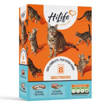 Picture of HiLife 'ION' Cat Pouch Complete - The Fishy One in Jelly 70g 8pk x 4