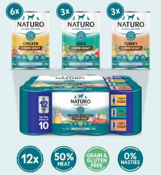 Picture of Naturo Adult Dog Cans Poultry Selection in Herb GRAVY 390g 12/10 12pk