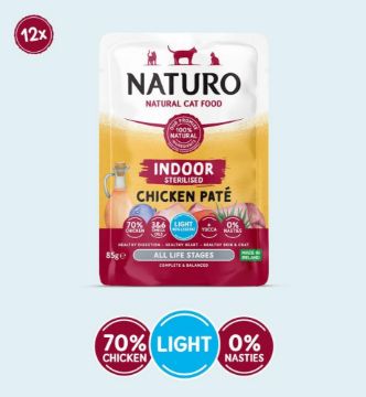Picture of Naturo Adult Cat Pouch Indoor Sterilised Chicken Pate 85g x 12
