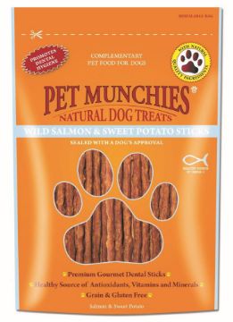Picture of Pet Munchies Dog Treats - Wild Salmon & Sweet Potato Dental Sticks 90g x 8