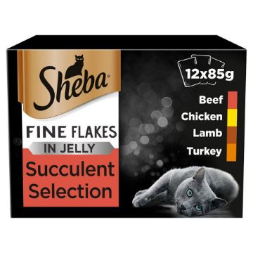 Picture of Sheba Pouches Fine Flakes Succulent Collection in Jelly 85g 12-Pack x 4