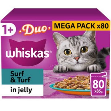 Picture of Whiskas Pouch 1+ Duo Surf & Turf in Jelly 85g GIANT 80 Pack