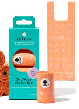 Picture of Adios Zero Plastic Poo Bags PINK 4 x Rolls / 60 Bags Handled x 1