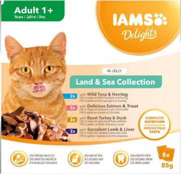 Picture of Iams Cat Pouch Delights Land & Sea Collection Jelly 8pk x 1