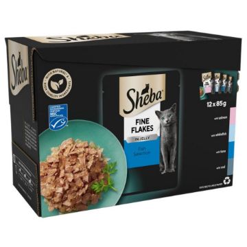 Picture of Sheba Pouches Fine Flakes Fish Selection in Jelly 85g 12-Pack x 4