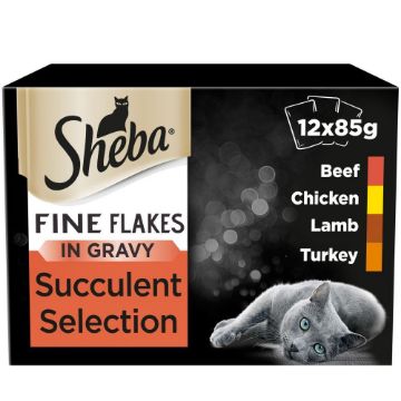 Picture of Sheba Pouches Fine Flakes Succulent Selection in Gravy 85g 12-Pack x 4